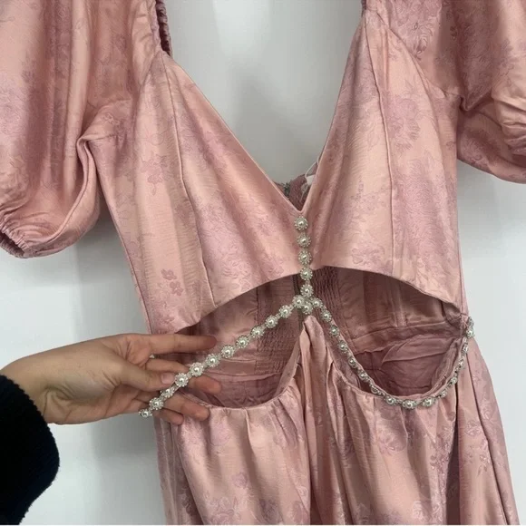 V. Chapman Emma Puff Sleeve Maxi Dress Gown in Light Pink Windsor Brocade 12 NWT - Picture 5 of 12